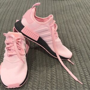 Adidas Pink and Black Sneakers with Knit Upper size 8